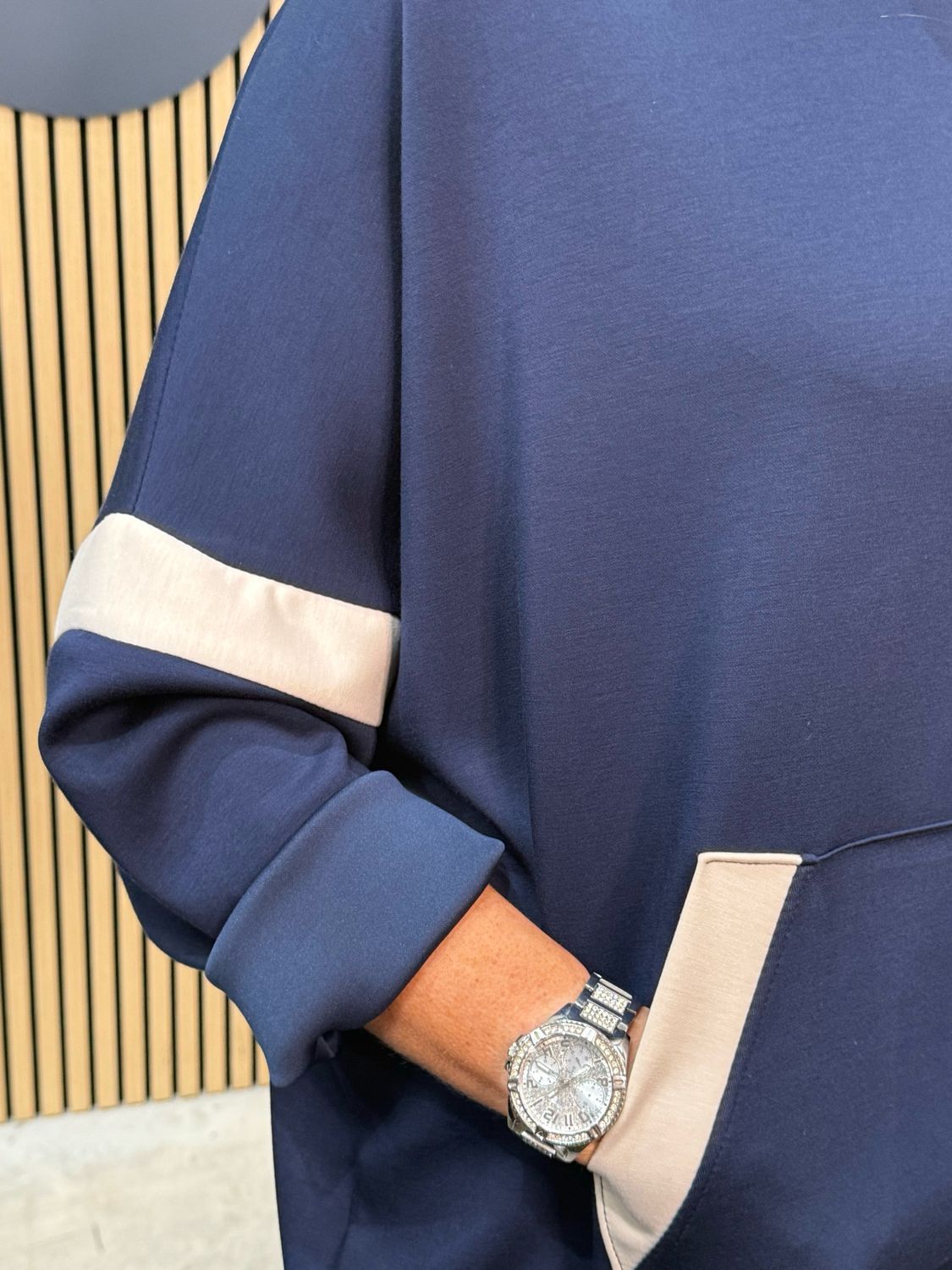 Contrast Trim Hooded Jumper - Navy