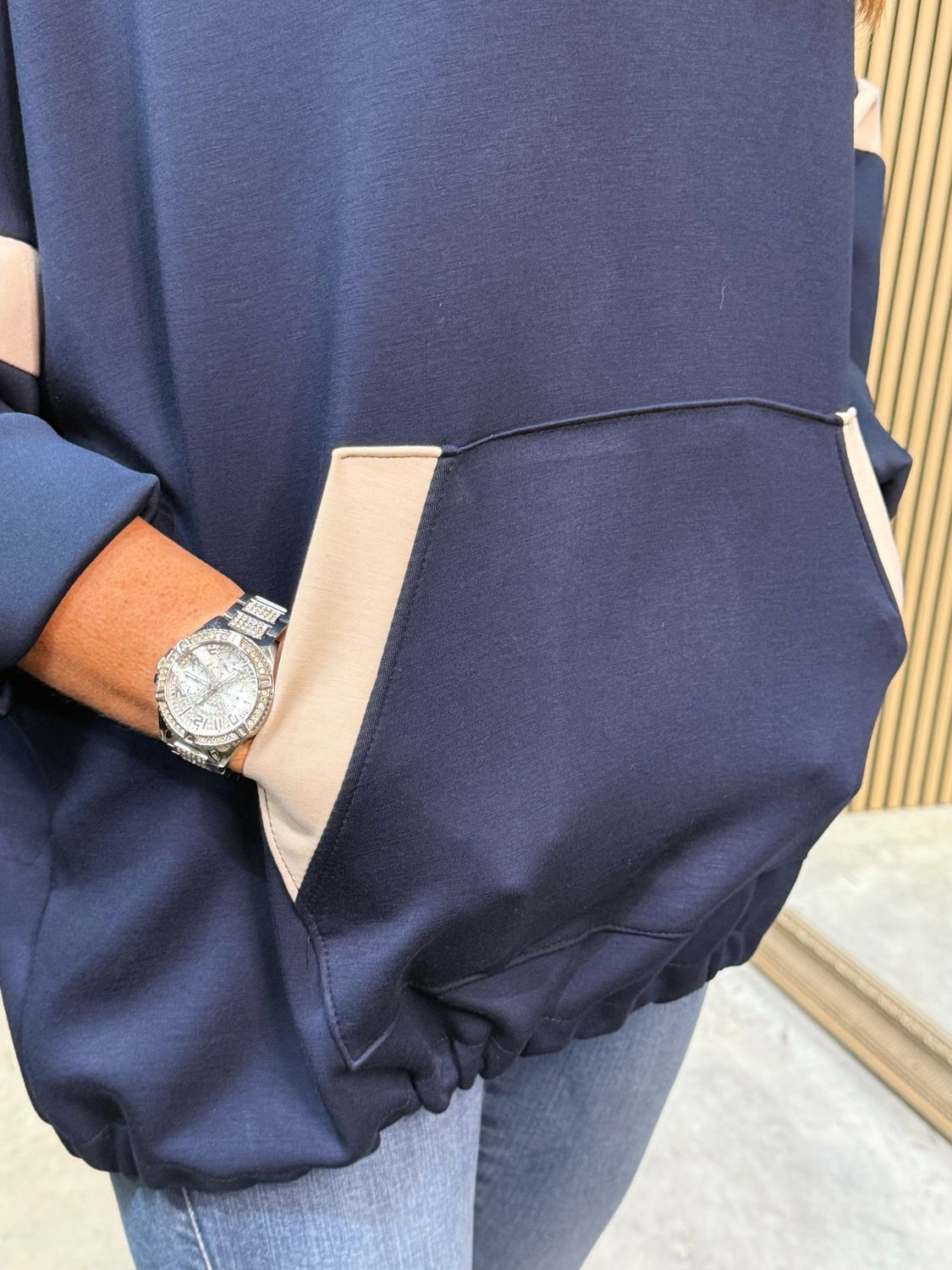 Contrast Trim Hooded Jumper - Navy