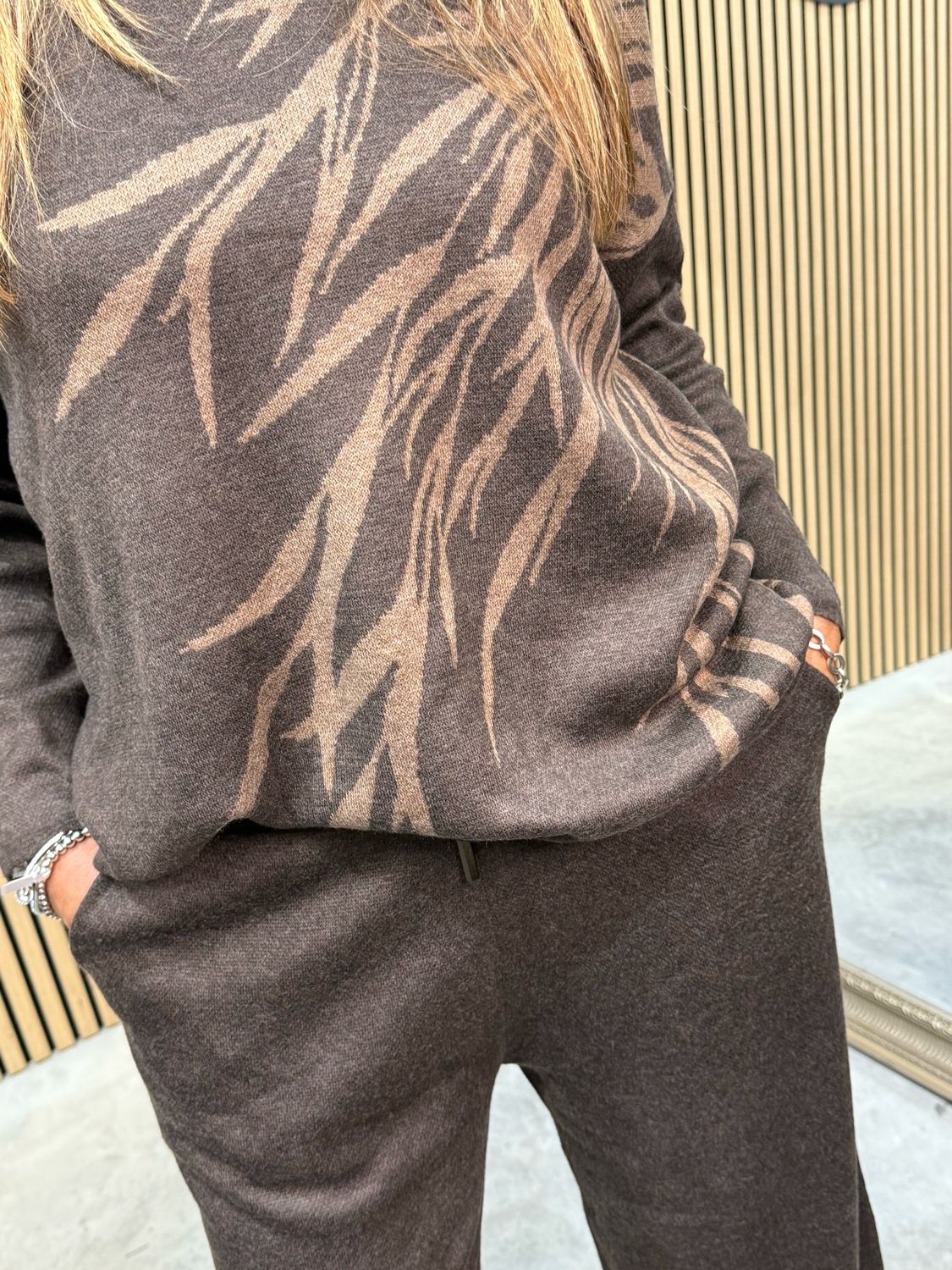 Leaf Print Knit Coord Set - Chocolate