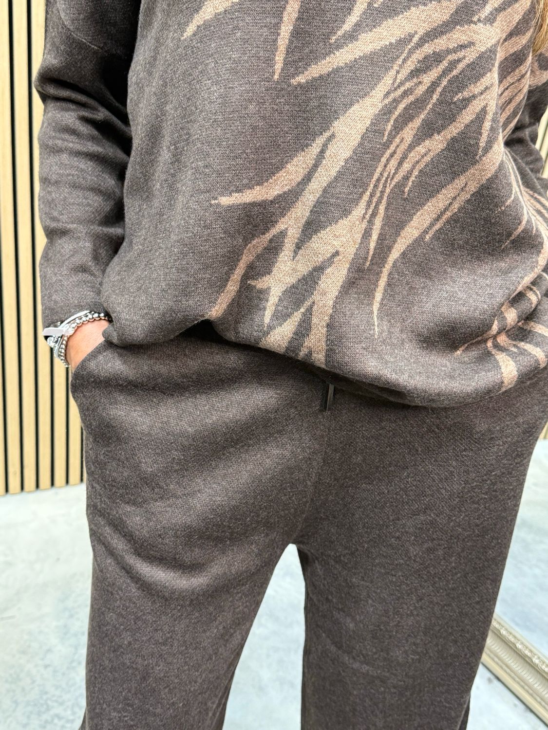 Leaf Print Knit Coord Set - Chocolate