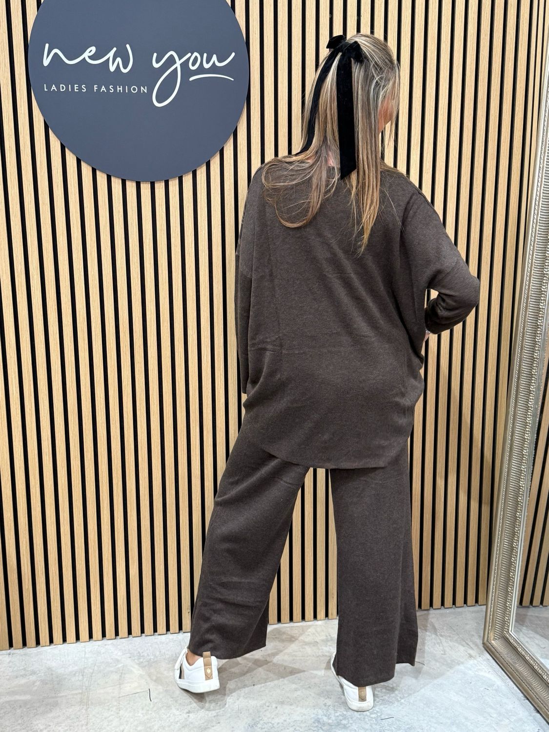 Leaf Print Knit Coord Set - Chocolate