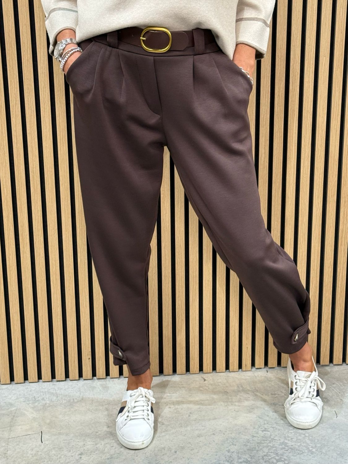 Button Hem Jogger - Brown