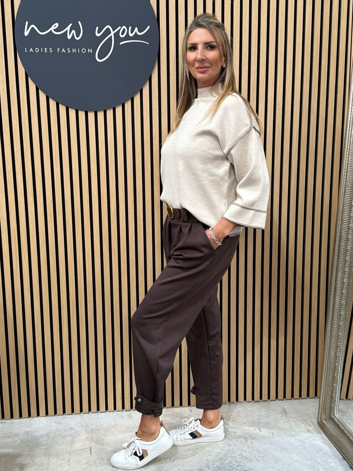 Button Hem Jogger - Brown