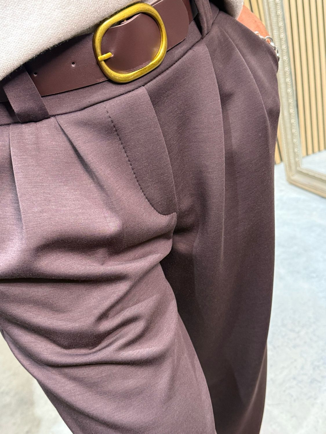 Button Hem Jogger - Brown