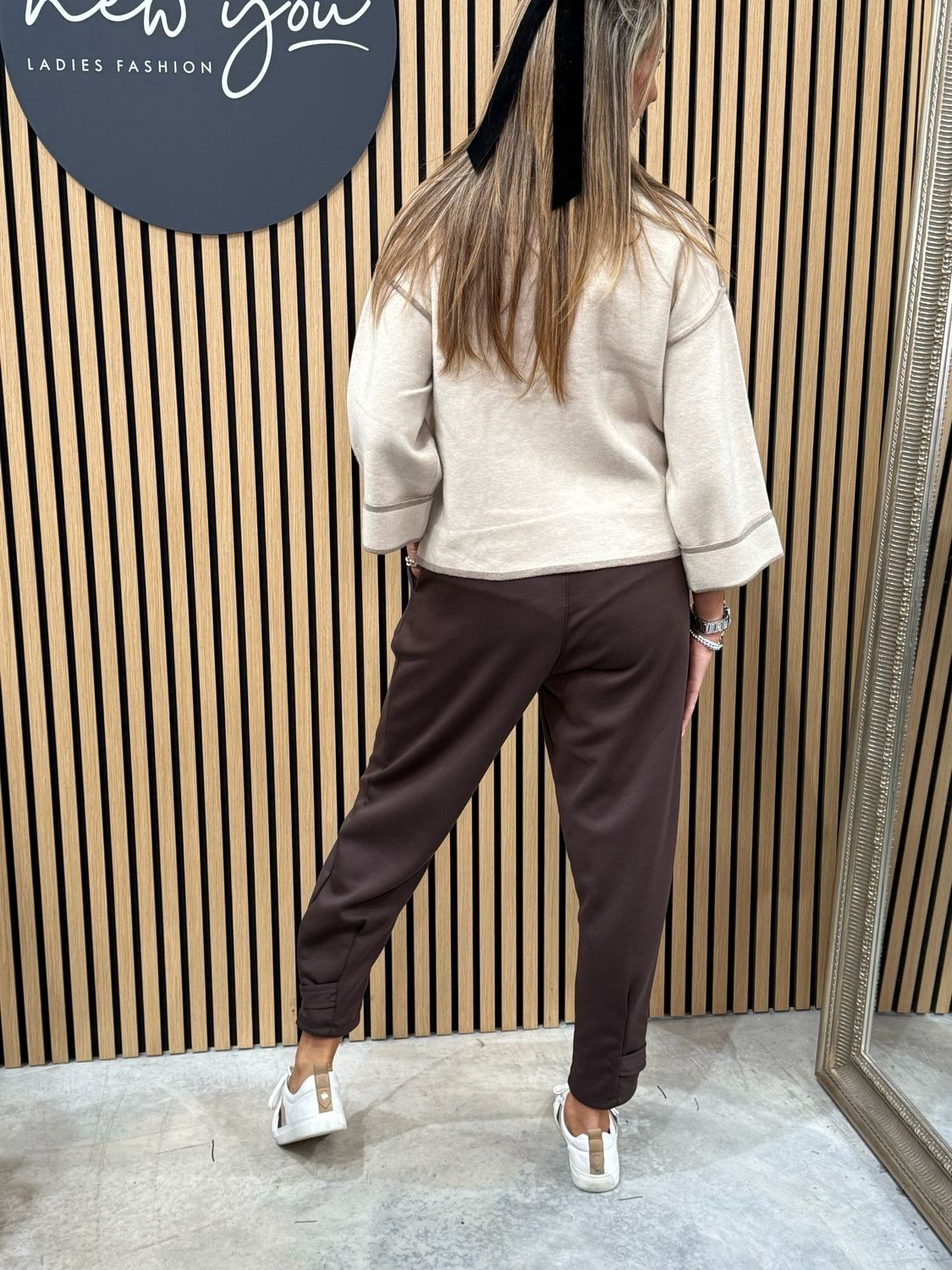 Button Hem Jogger - Brown