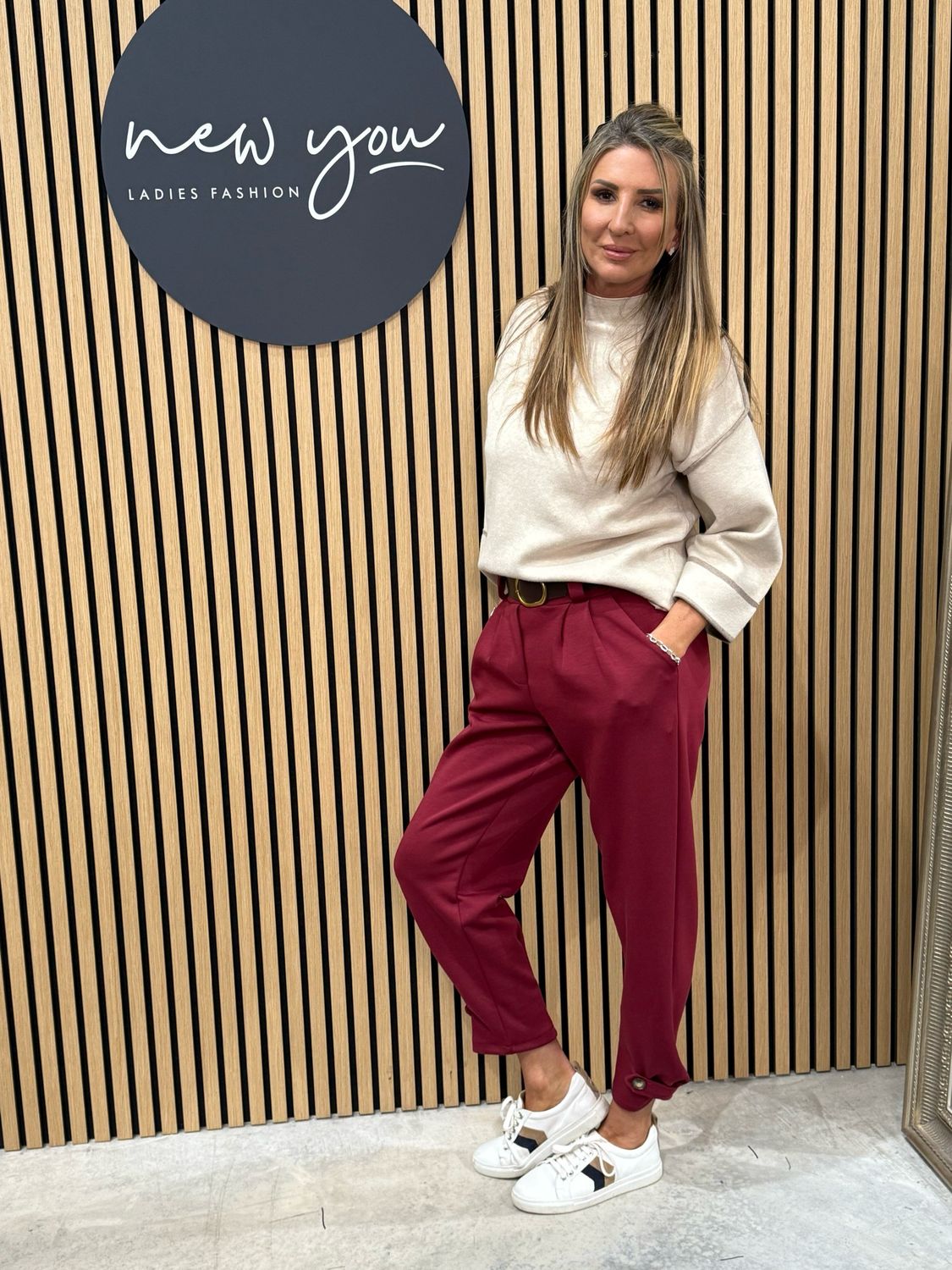 Button Hem Jogger - Burgundy