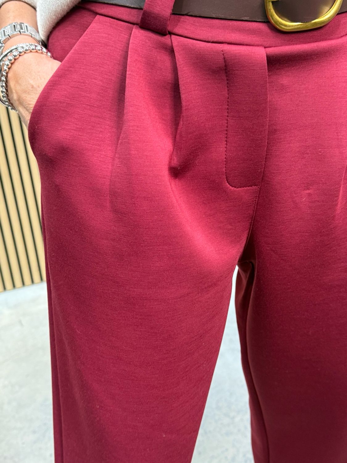 Button Hem Jogger - Burgundy