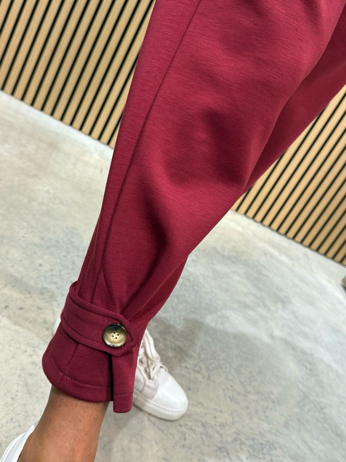 Button Hem Jogger - Burgundy