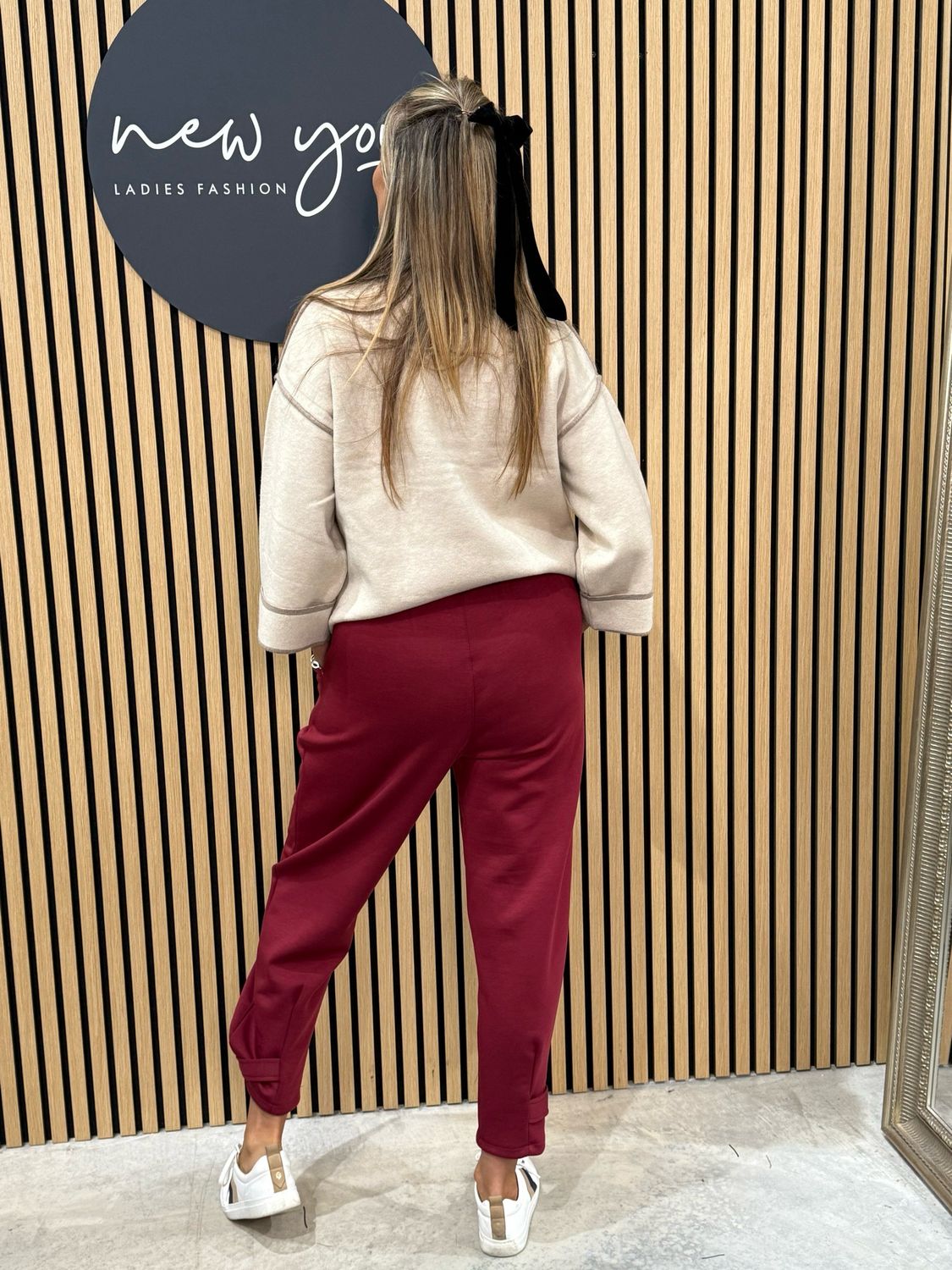 Button Hem Jogger - Burgundy