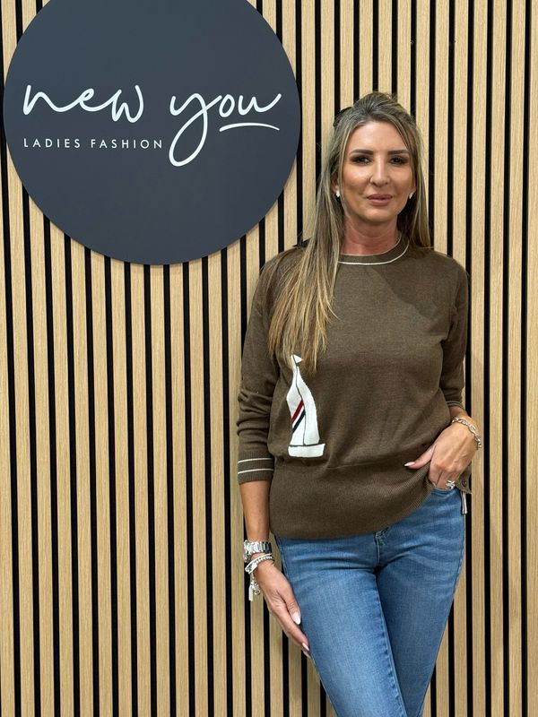 Sailboat Knit Jumper - Brown