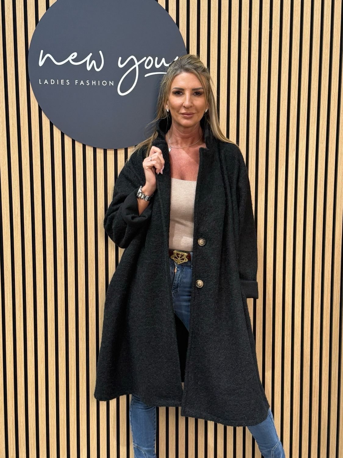 Oversize Button Up Coat - Black