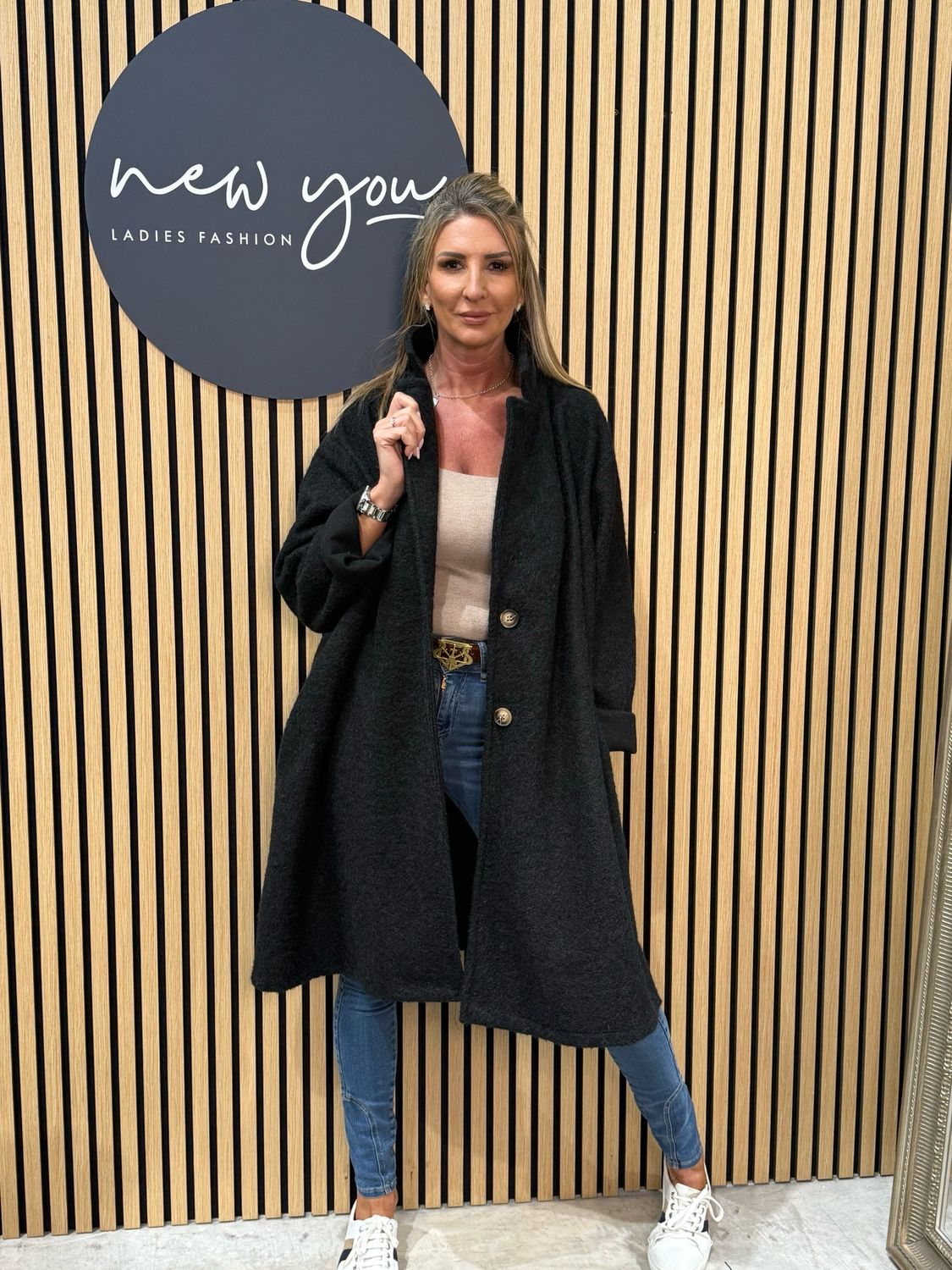 Oversize Button Up Coat - Black