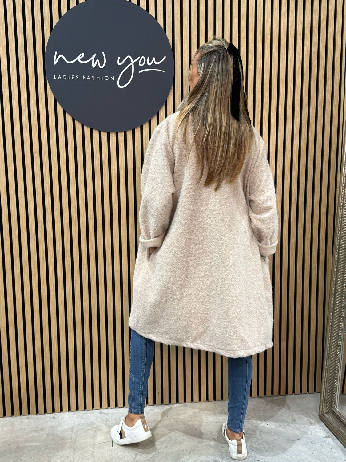 Oversize Button Up Coat - Beige