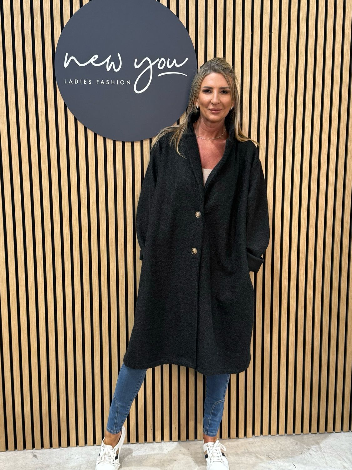 Oversize Button Up Coat - Black