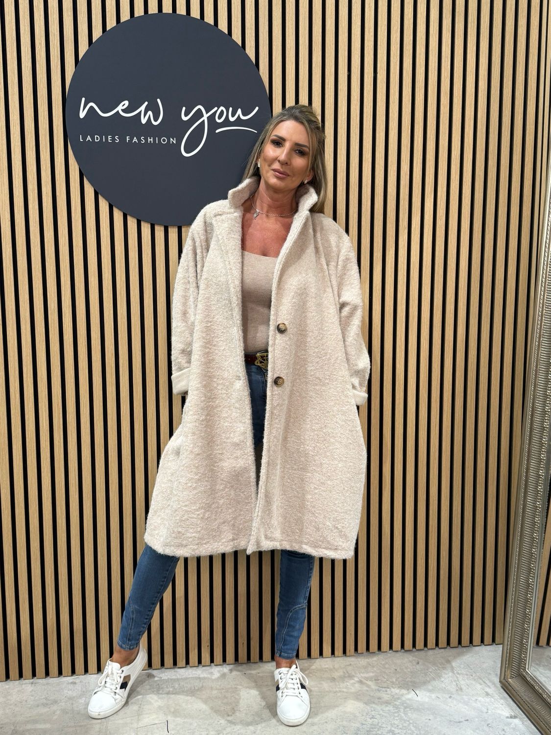 Oversize Button Up Coat - Beige