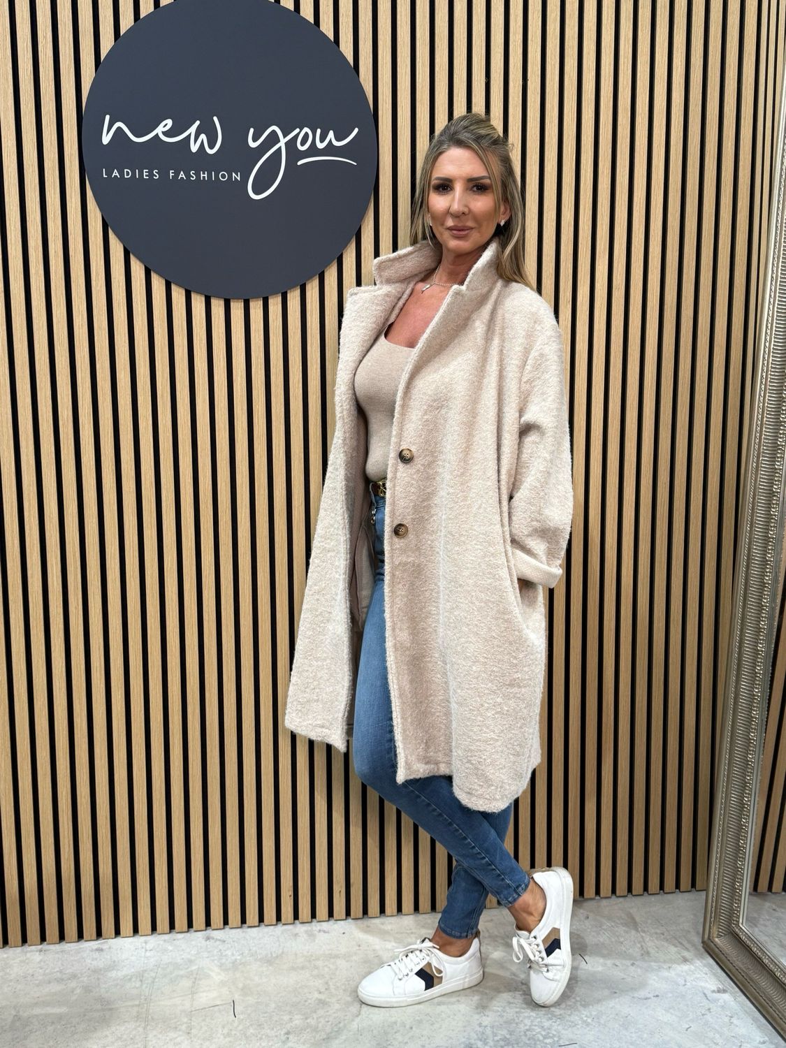 Oversize Button Up Coat - Beige