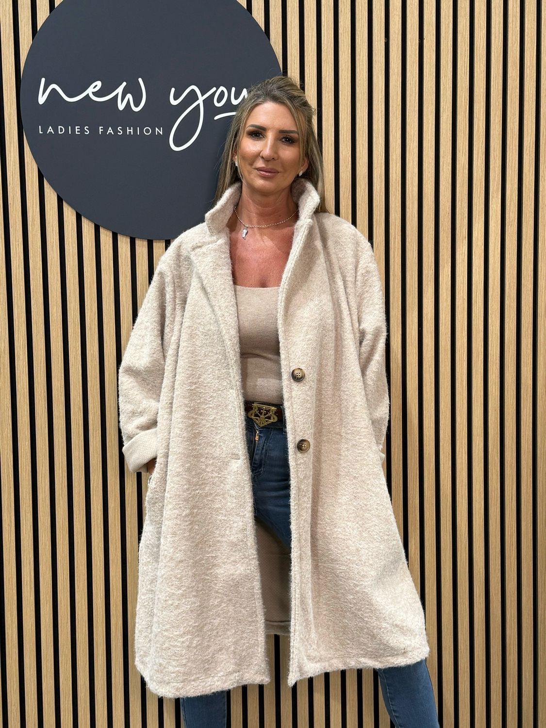 Oversize Button Up Coat - Beige