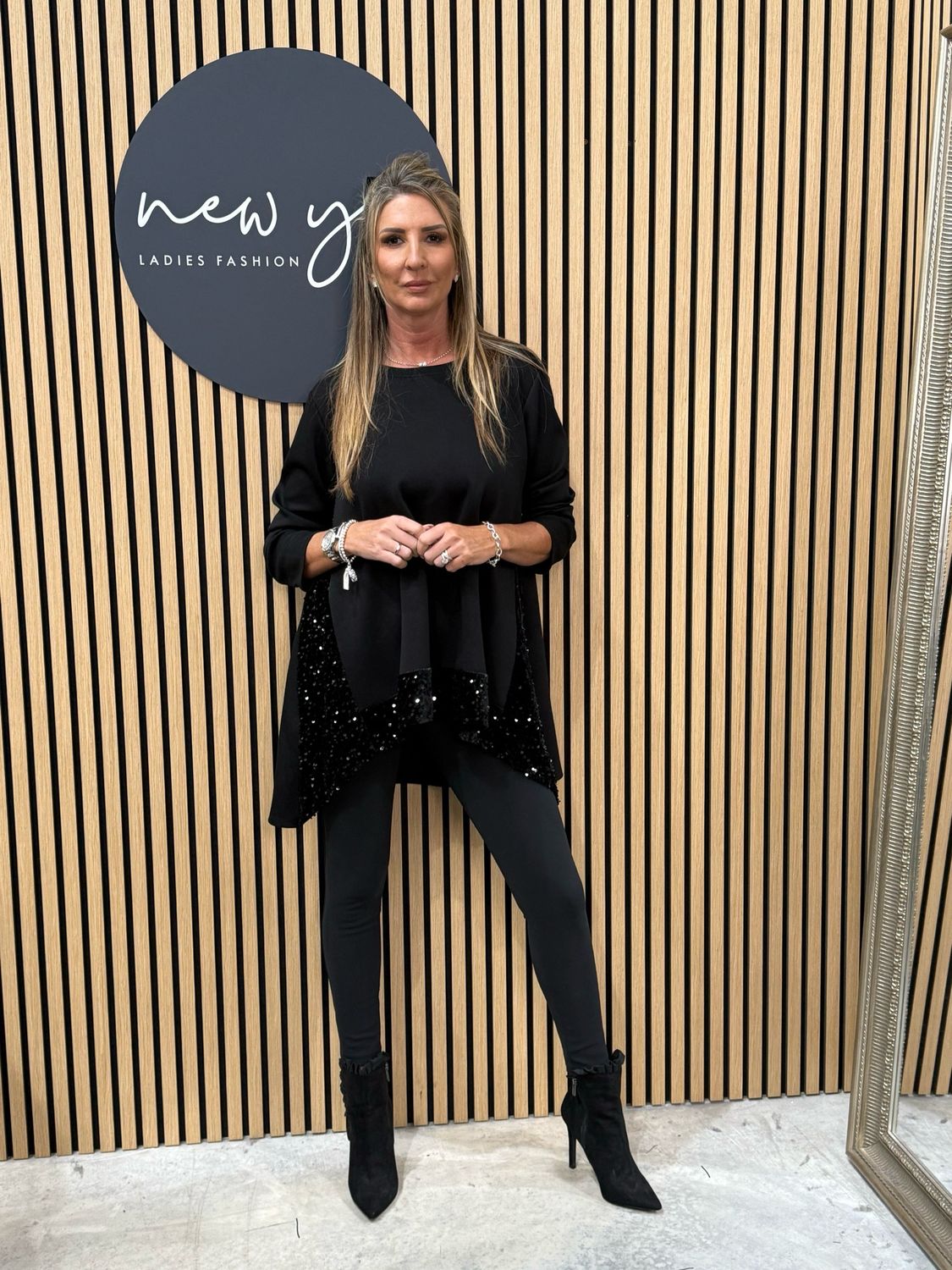 Sequin Tunic Top - Black