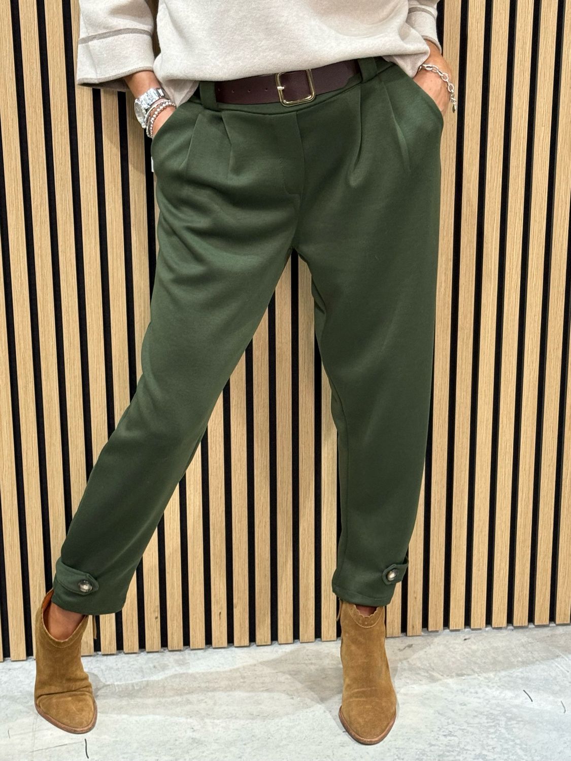 Button Hem Jogger - Khaki