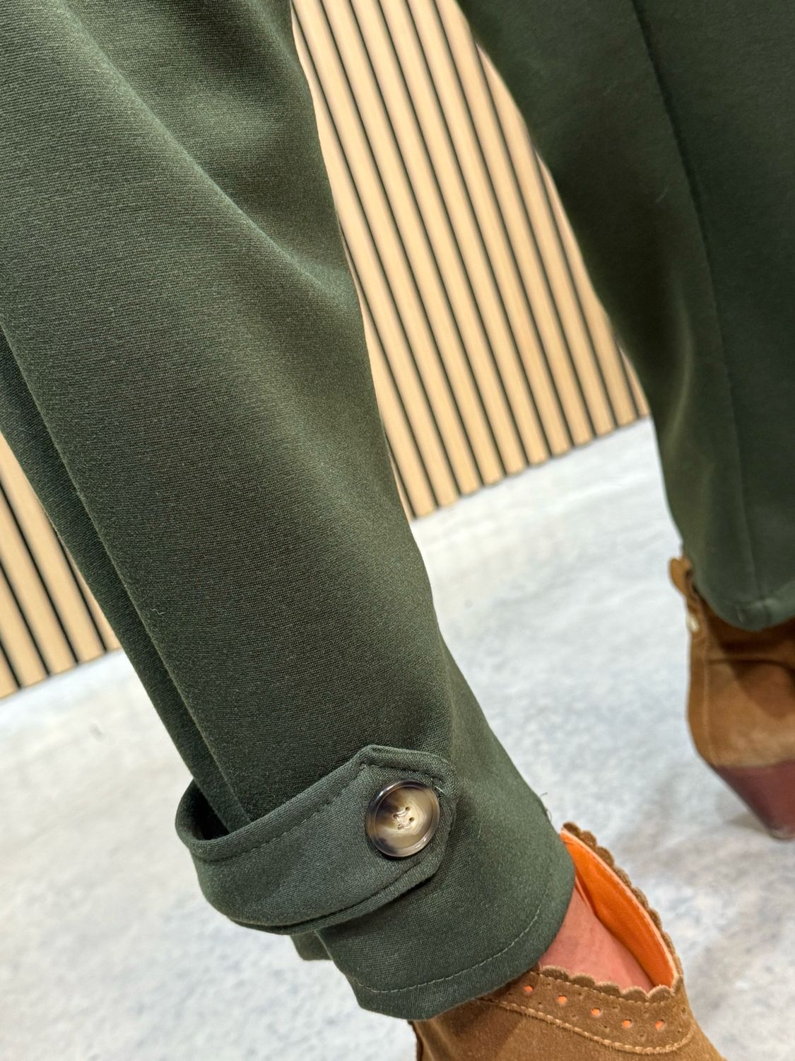 Button Hem Jogger - Khaki