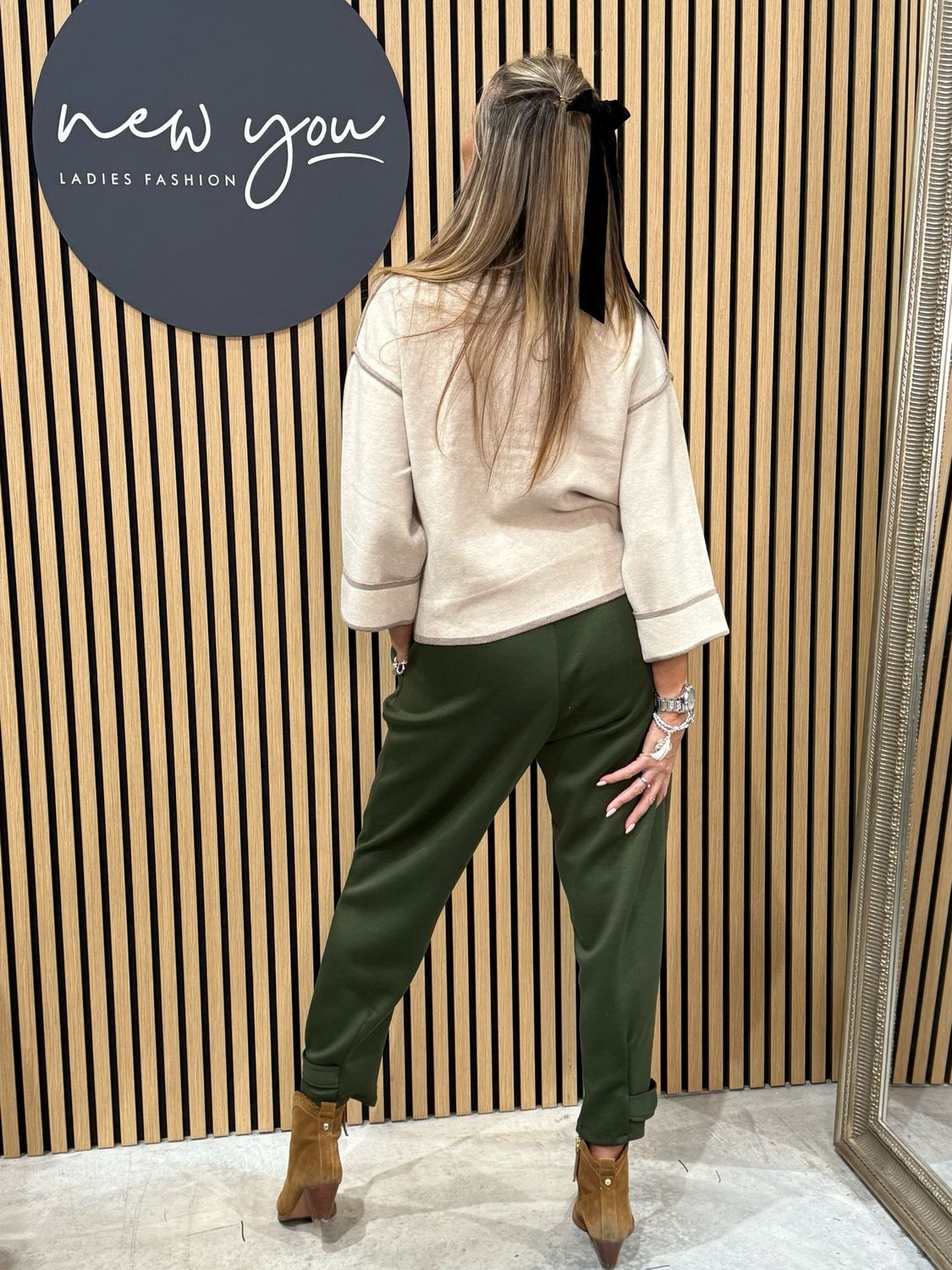 Button Hem Jogger - Khaki