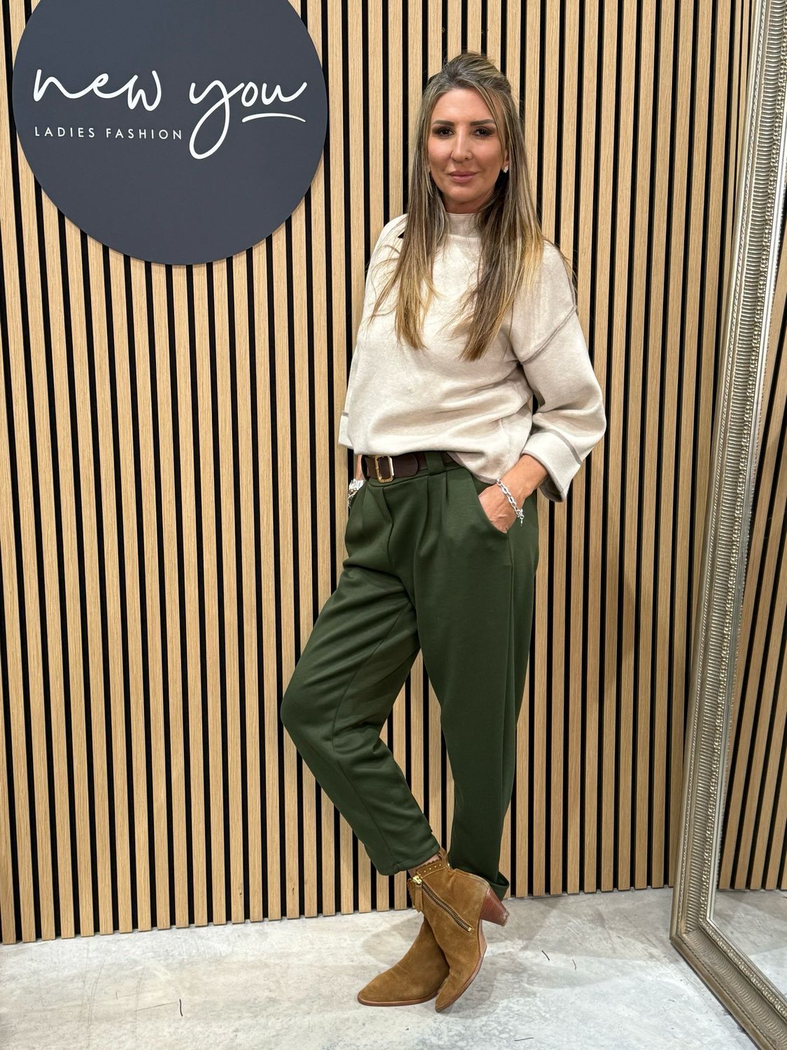 Button Hem Jogger - Khaki