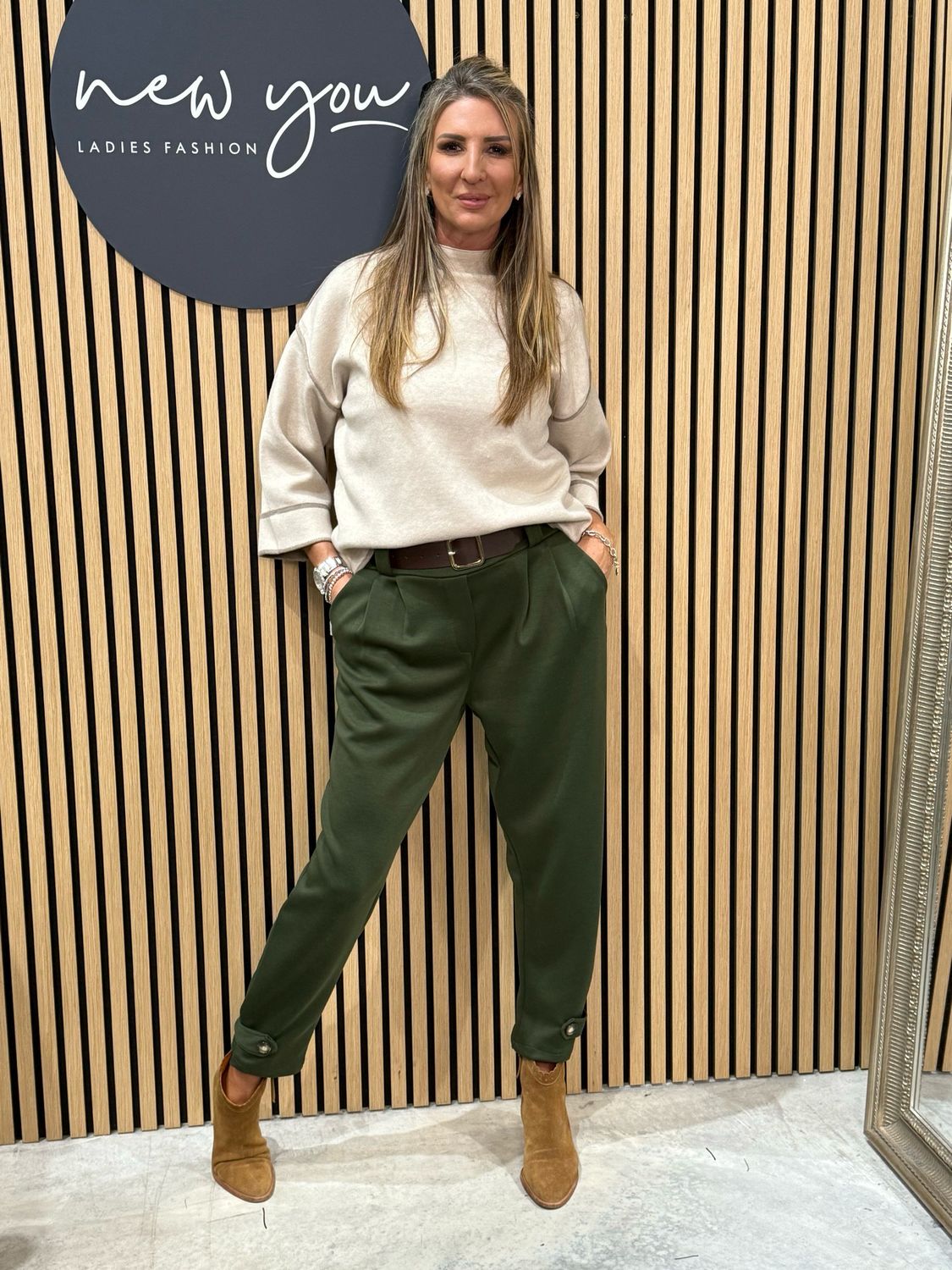 Button Hem Jogger - Khaki