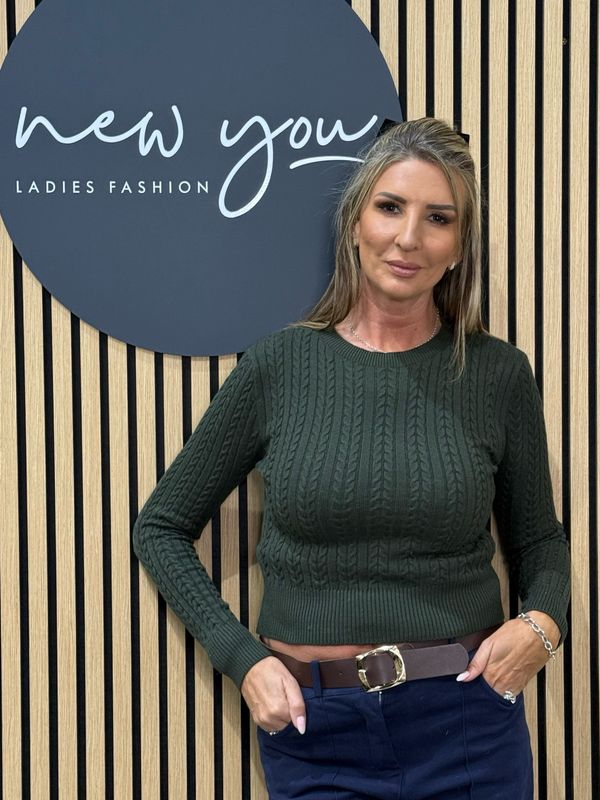 Crew Knit Cropped Jumper - Khaki