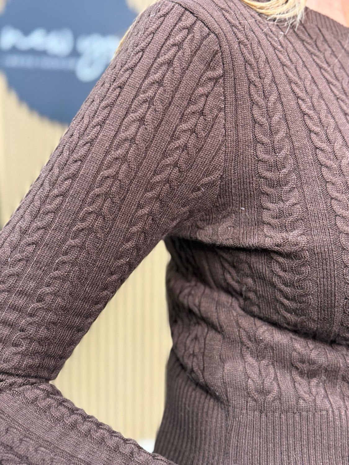 Crew Knit Cropped Jumper - Brown