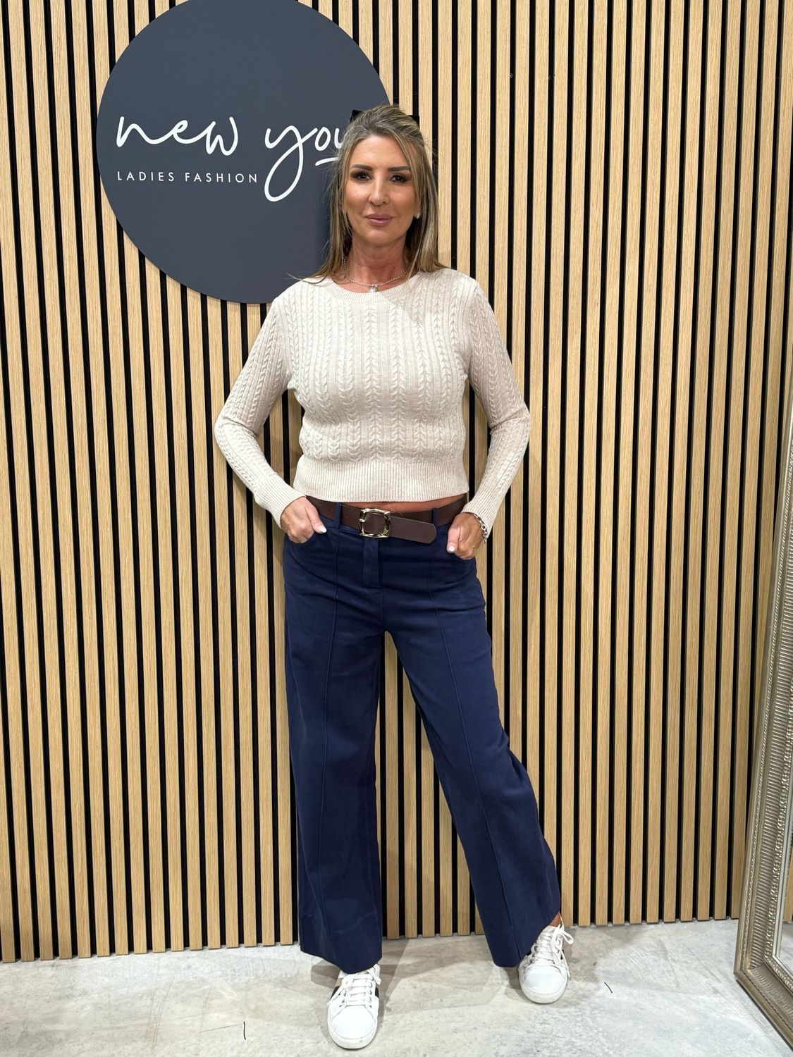 Crew Knit Cropped Jumper - Beige