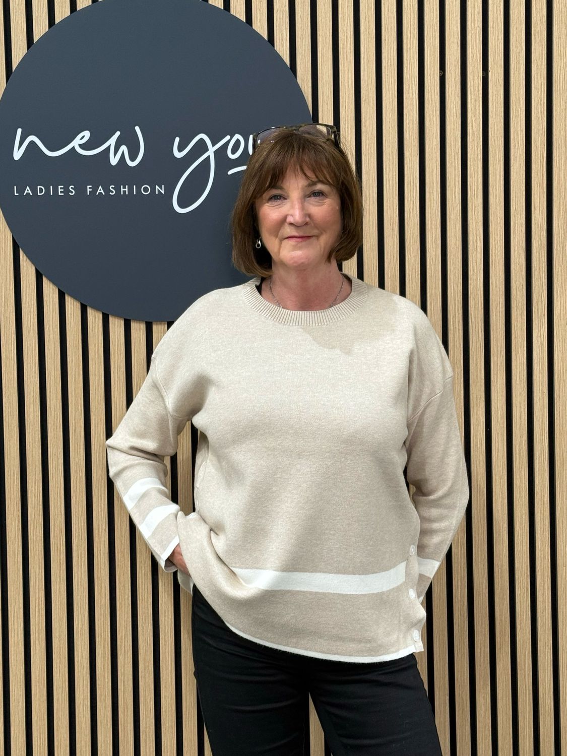 Contrast Button Side Knit Jumper - Beige