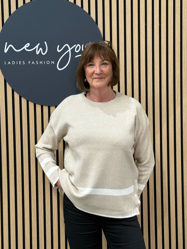 Contrast Button Side Knit Jumper - Beige