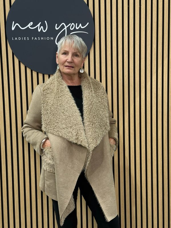 Shearling Waterfall Coat - Camel