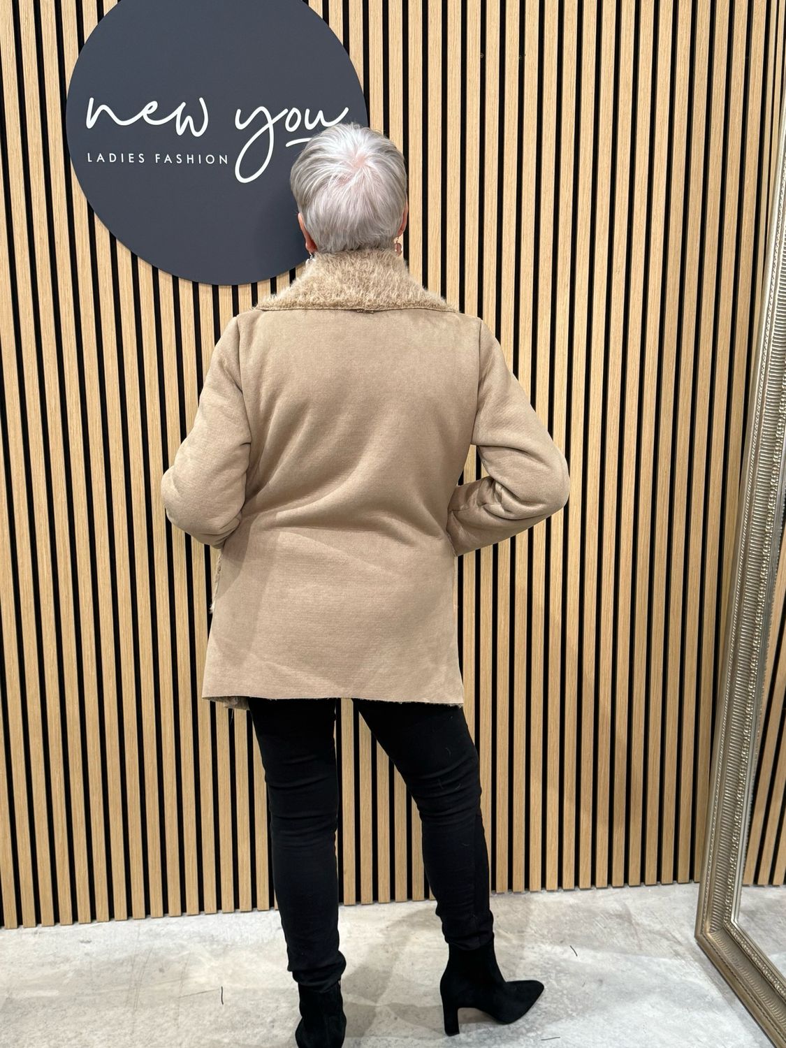 Shearling Waterfall Coat - Camel