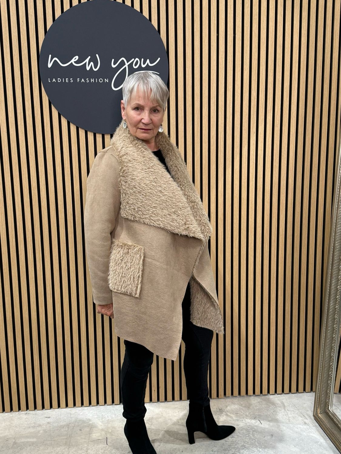 Shearling Waterfall Coat - Camel