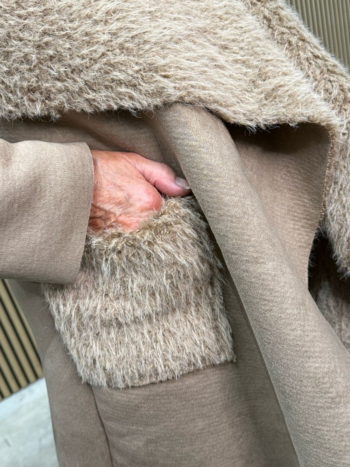 Shearling Waterfall Coat - Camel