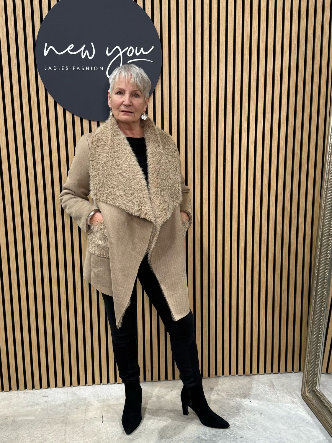 Shearling Waterfall Coat - Camel