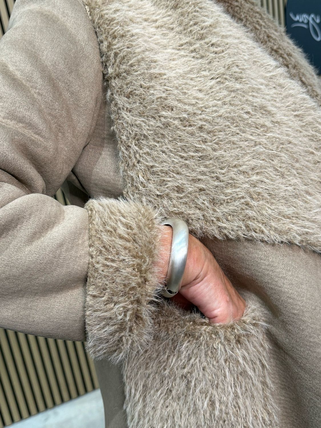 Shearling Waterfall Coat - Camel