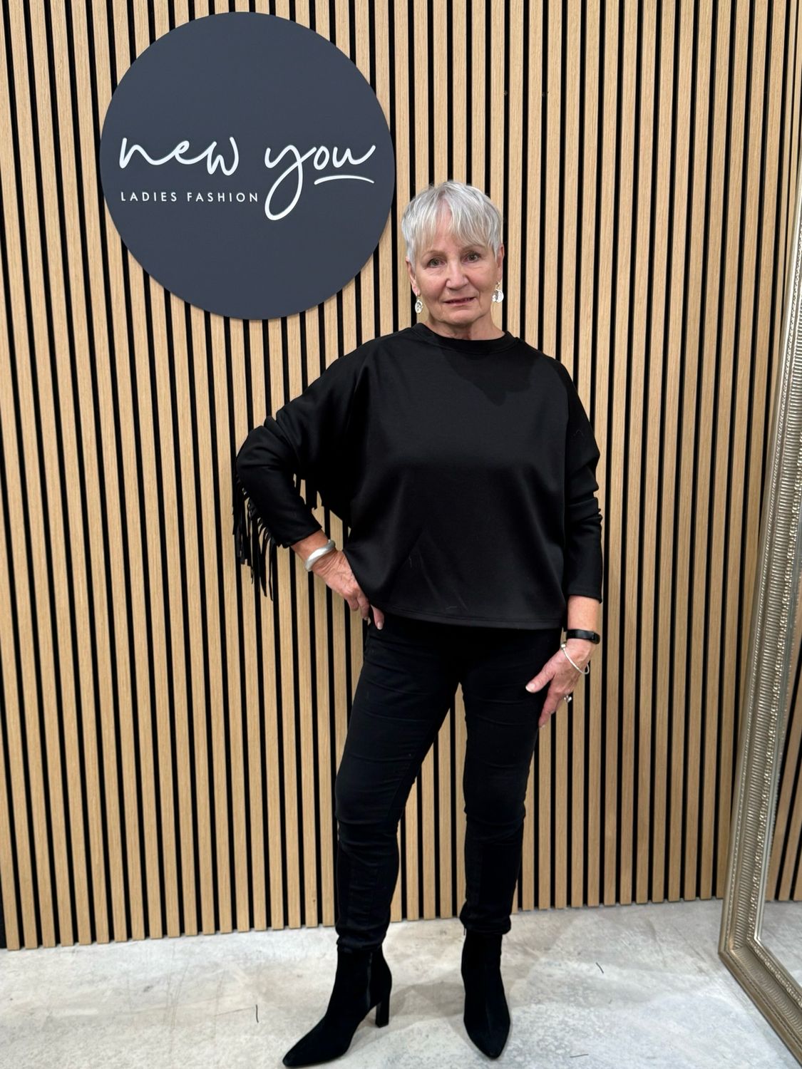 Fringe Detail Batwing Jumper - Black