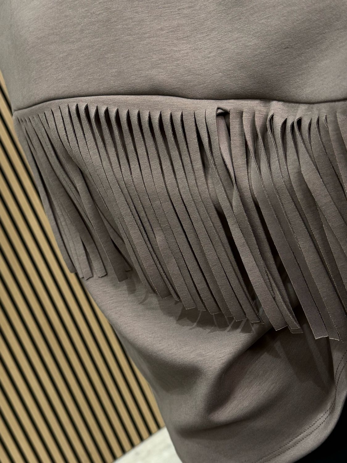 Fringe Detail Batwing Jumper - Taupe