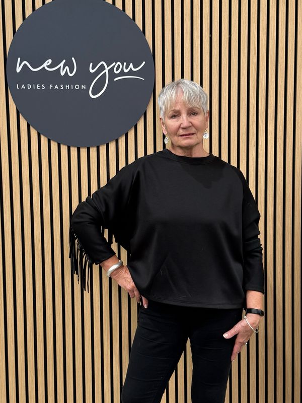 Fringe Detail Batwing Jumper - Black