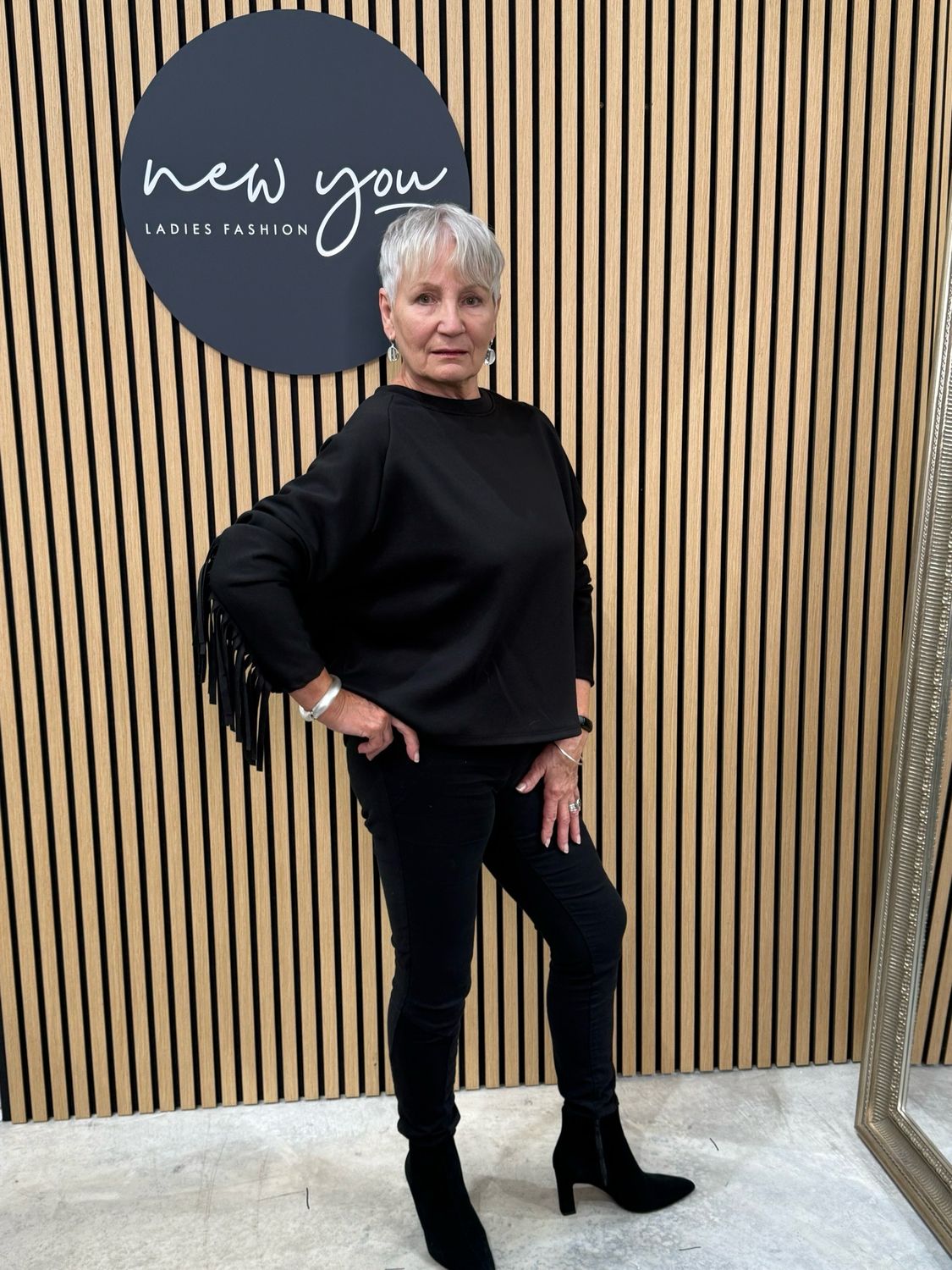 Fringe Detail Batwing Jumper - Black