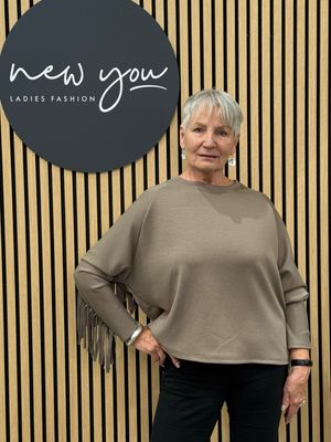 Fringe Detail Batwing Jumper - Taupe