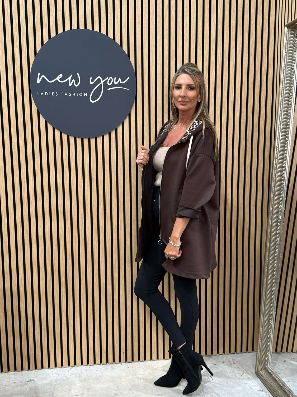 Leopard Hood Zip Hoodie - Brown