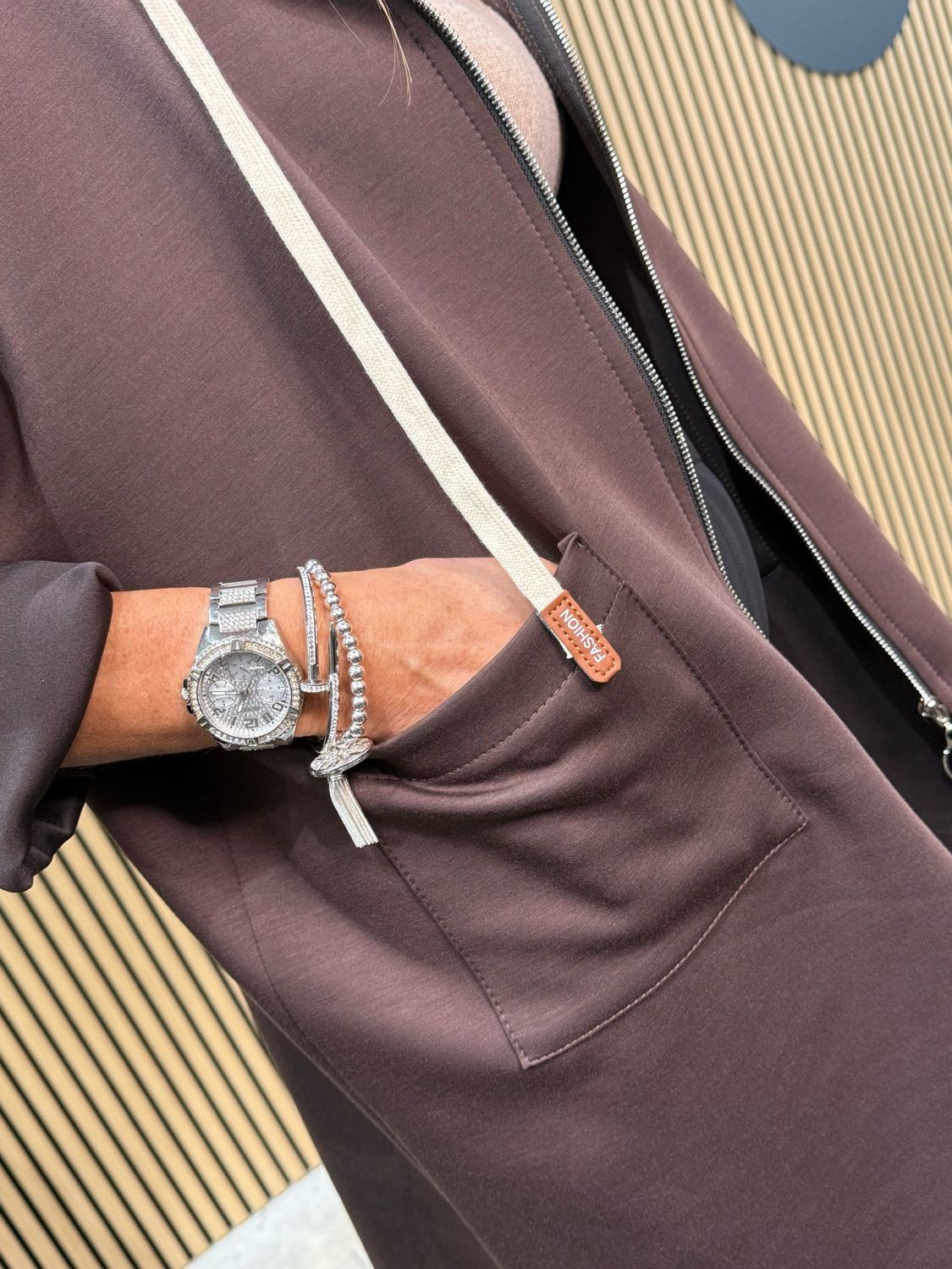 Leopard Hood Zip Hoodie - Brown