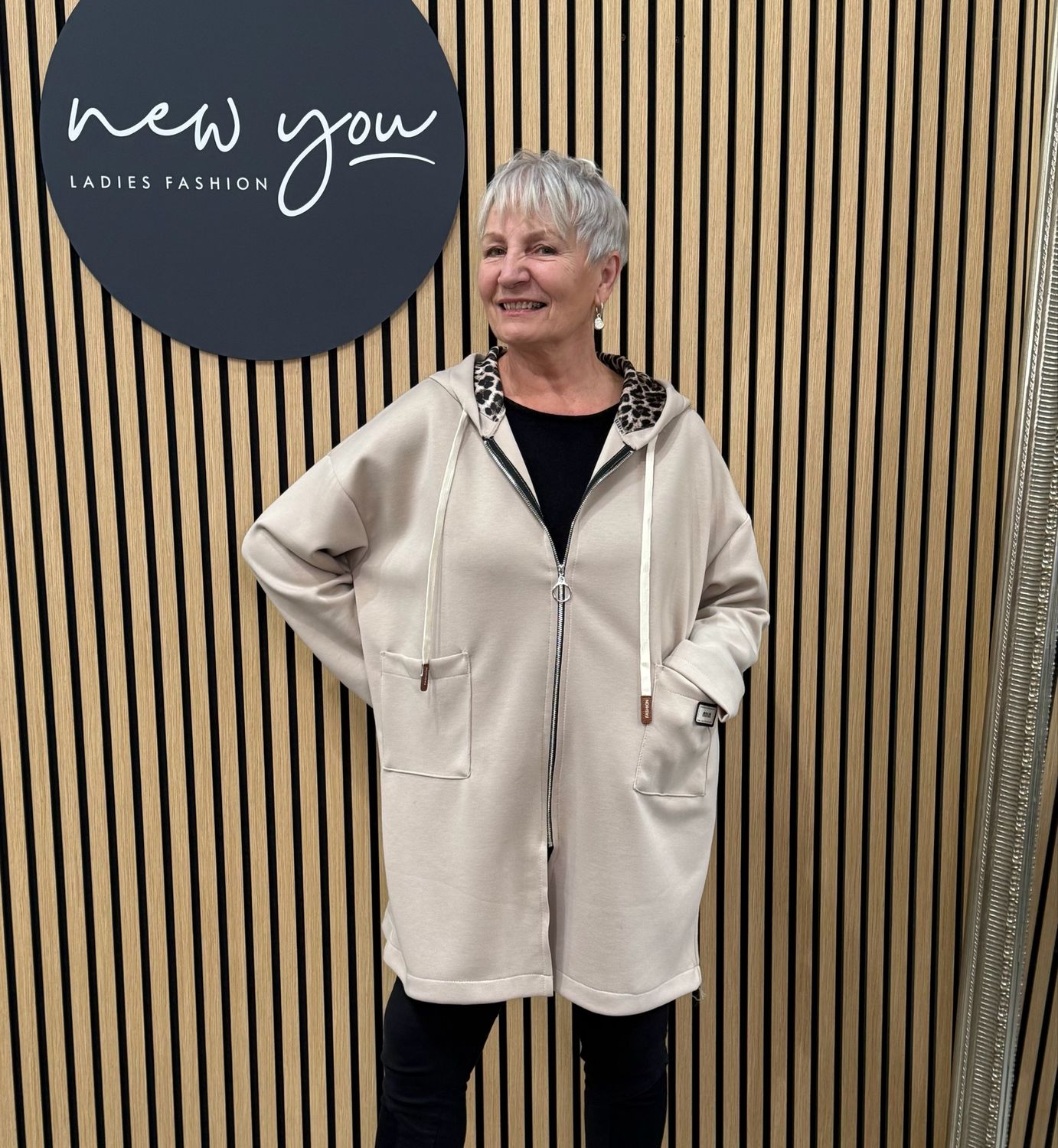 Leopard Hood Zip Hoodie - Beige