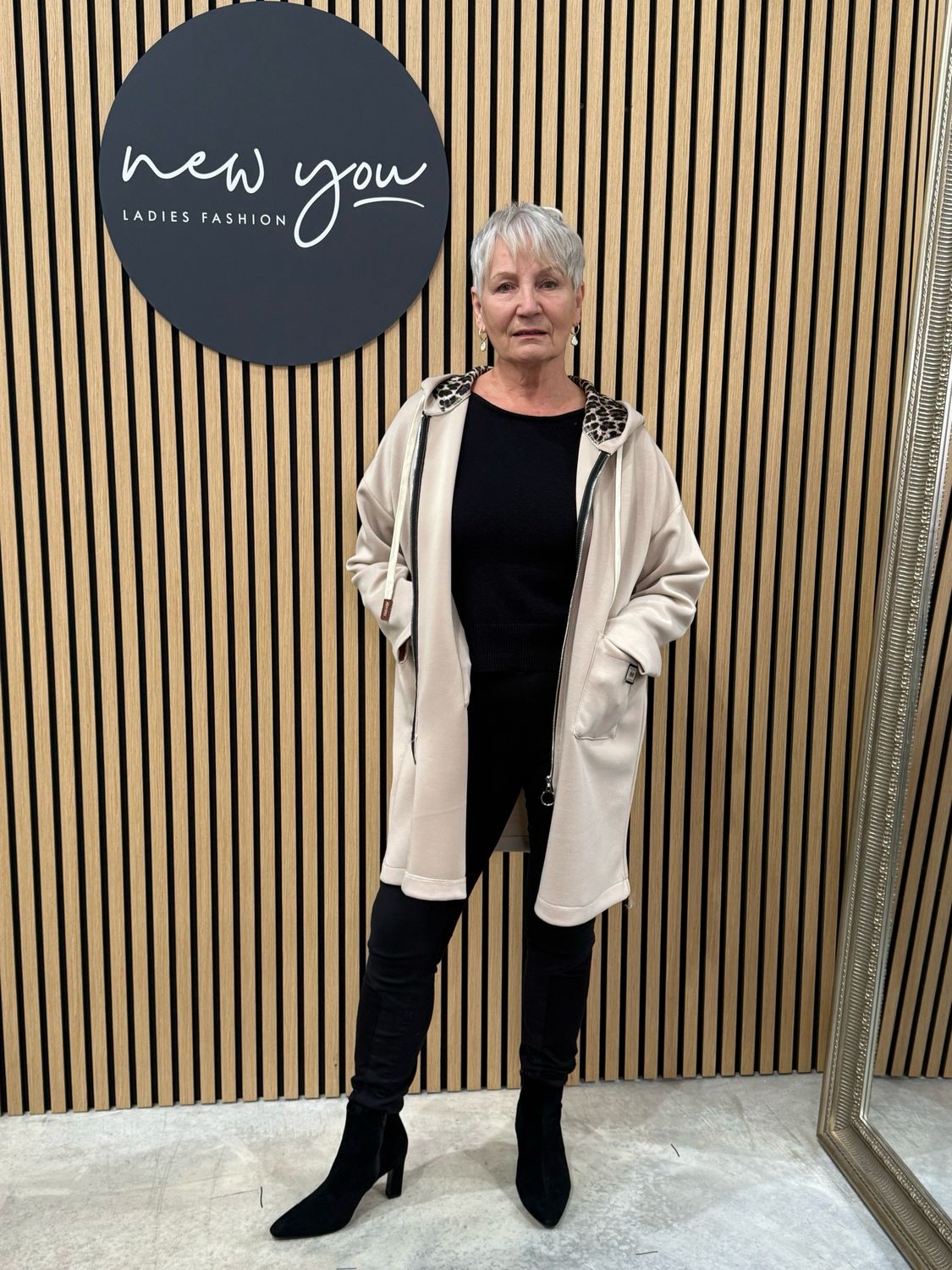 Leopard Hood Zip Hoodie - Beige