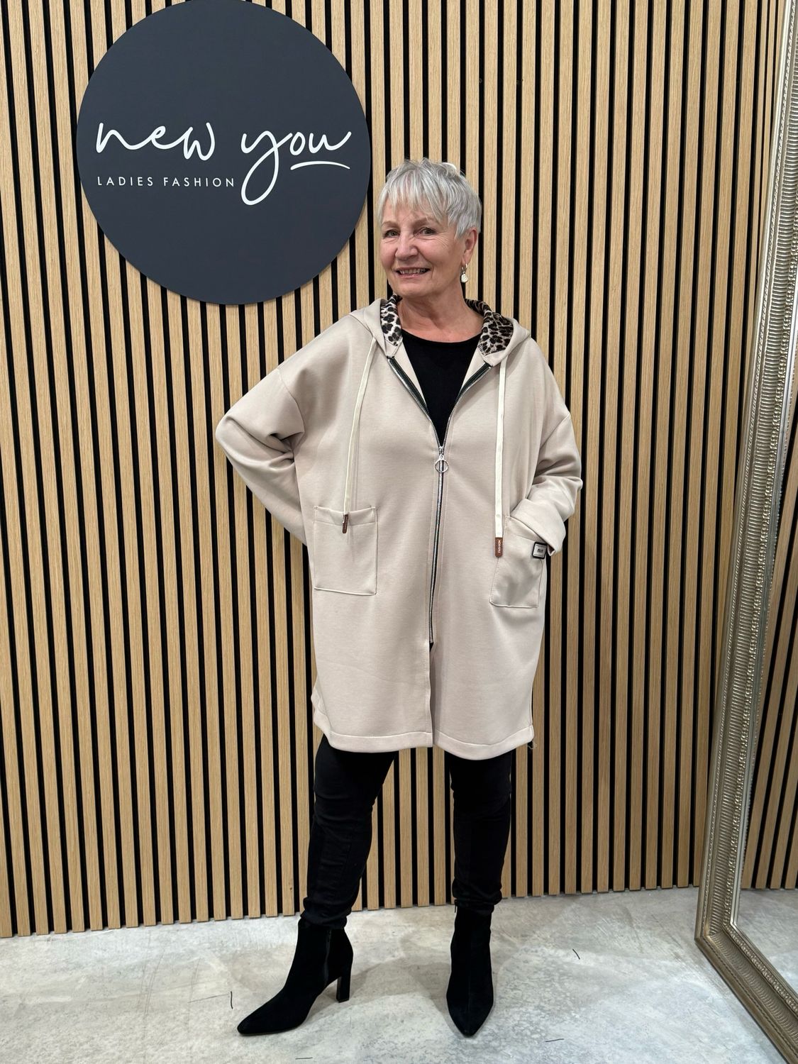 Leopard Hood Zip Hoodie - Beige