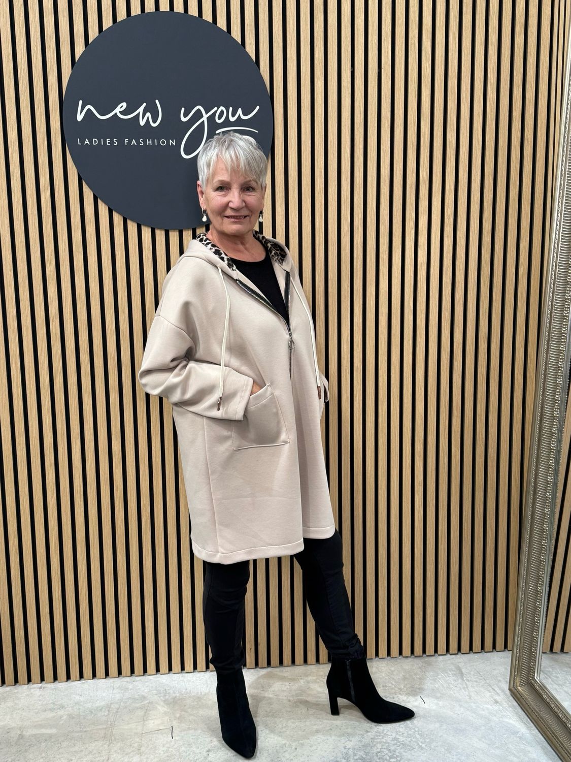 Leopard Hood Zip Hoodie - Beige