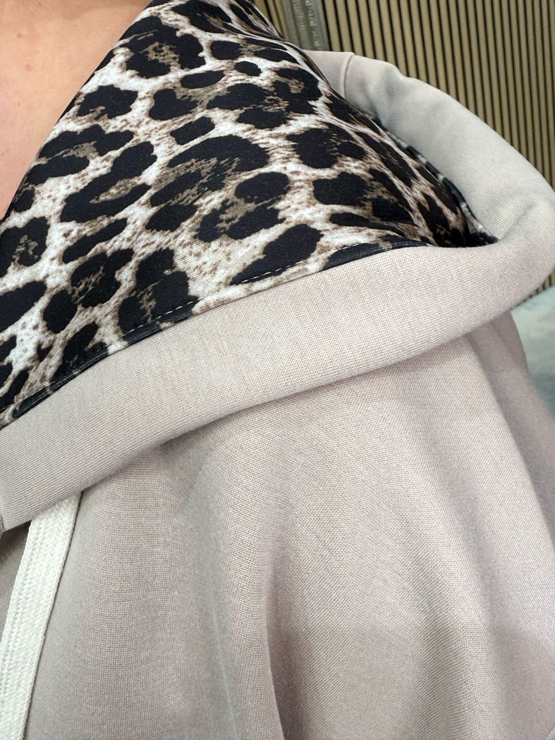 Leopard Hood Zip Hoodie - Beige